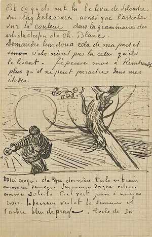 letter from vincent to his brother, showing also the skecth of a man in a field